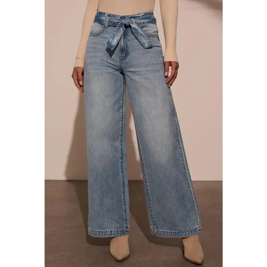 Tied Wide Leg Jeans with Pockets - CM Fashion