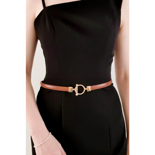 Toggle Buckle Skinny PU Belt - CM Fashion