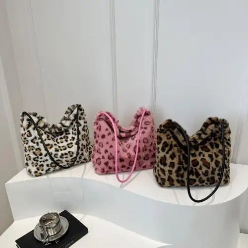 Leopard Furry Shoulder Bag - CM Fashion