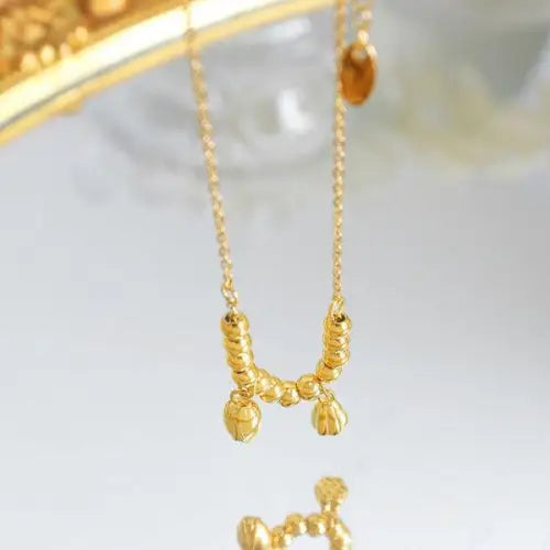 Trendy 18K Anklet with Fashionable Lotus Flower and Gold Beads 