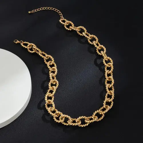 Trendy Exaggerated Punk Twist Gold Chain Necklace for Bold Style