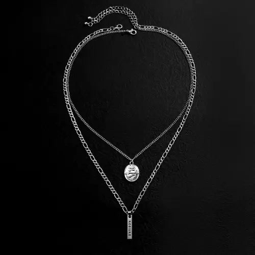 Trendy Layered Silver Chain with Oval Snake Pattern Design 