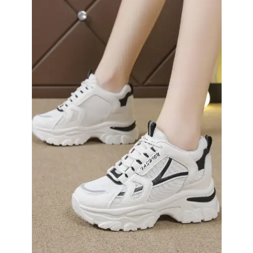 Mesh Lace Up Platform Sneakers - CM Fashion