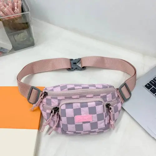 Checkered Adjustable Strap Nylon Crossbody Bag - CM Fashion