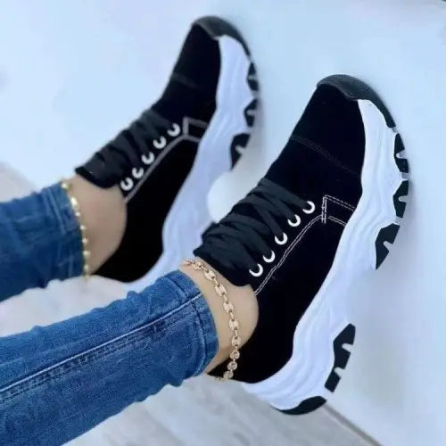 Trendy Yoma Lace-Up Round Neck Platform Sneakers