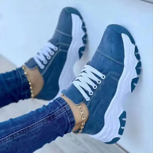 Lace-Up Round Neck Platform Sneakers - CM Fashion