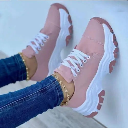 Trendy Yoma Lace-Up Round Neck Platform Sneakers