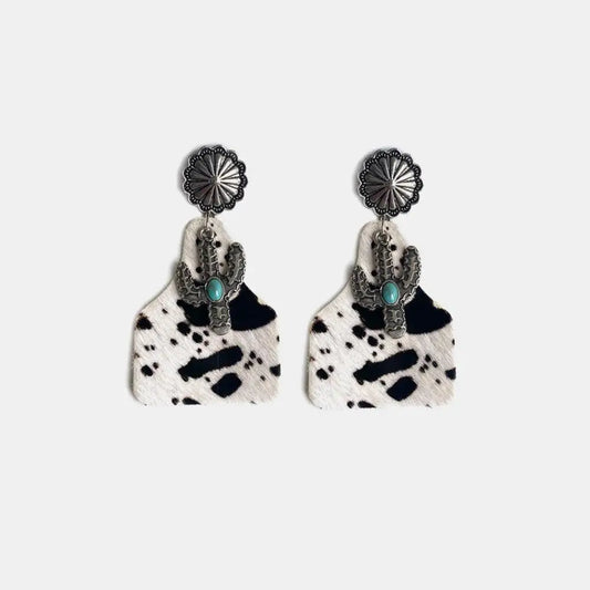 Turquoise Decor Cactus Alloy Earrings - CM Fashion