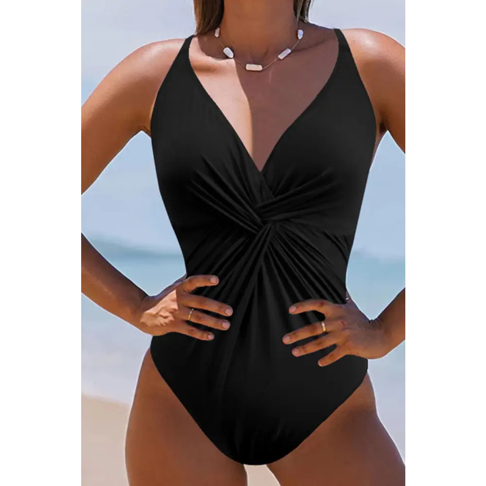 Sizzle in Synz Twisted Crisscross V-Neck One-Piece Swimwear