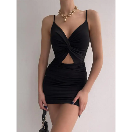 Twisted Ruched Spaghetti Strap Dress - CM Fashion