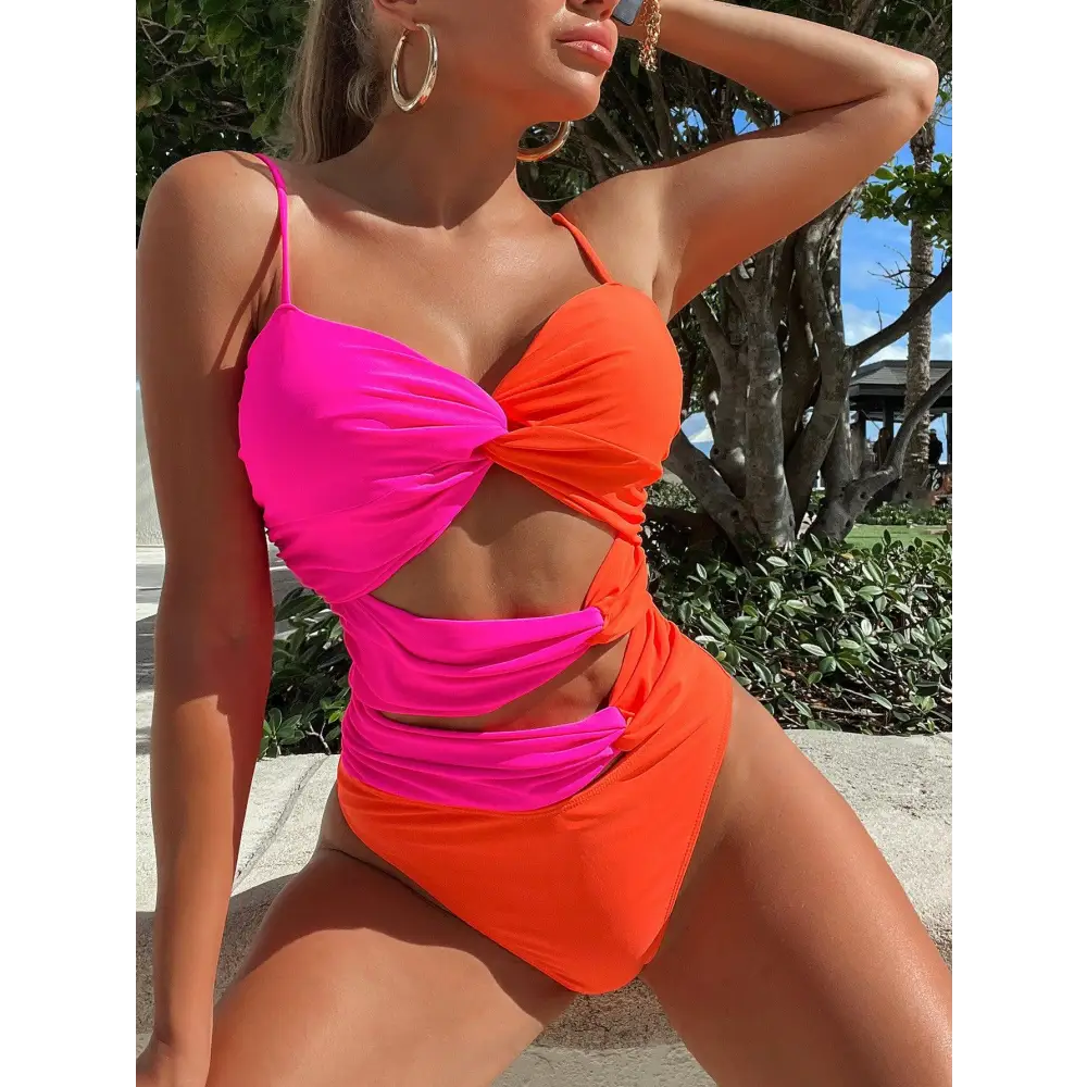 Sizzling Two-Tone Twisted Cutout One-Piece Swimsuit