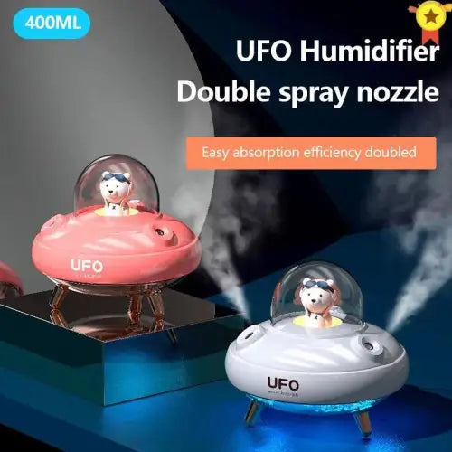 UFO Cartoon Bear Dual Nozzle Wireless Humidifier with Double Spray Mist 