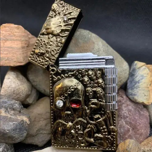 Unleash Your Edge with the Unique Design Ornate Skull Open Flame Lighter