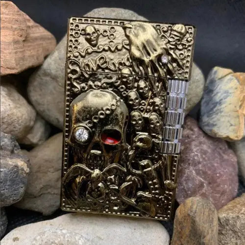 Unleash Your Edge with the Unique Design Ornate Skull Open Flame Lighter