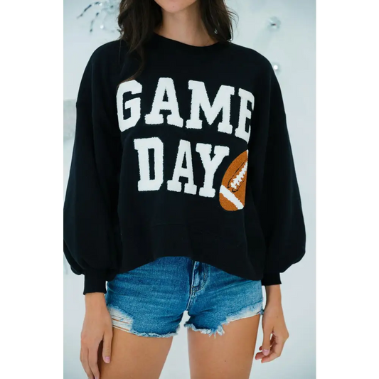 Unleash Spirit with the Black Game Day Varsity Pullover Sweatshirt Black / 2XL