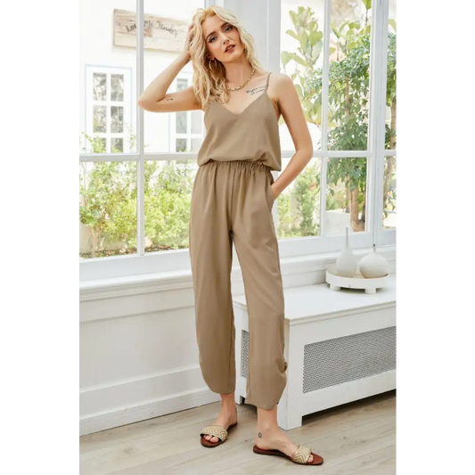 V-Neck Spaghetti Strap Sleeveless Jumpsuit - CM Fashion