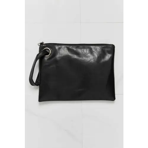 Vibrant Black Leather Wristlet Clutch