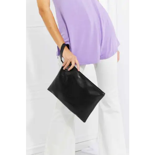 Vibrant Black Leather Wristlet Clutch