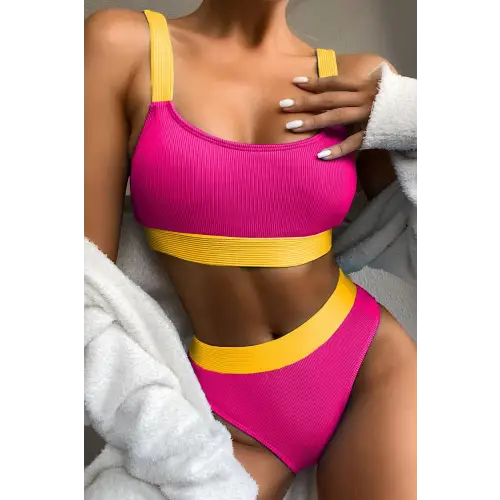 Color Block Scoop Neck Bikini Set - CM Fashion