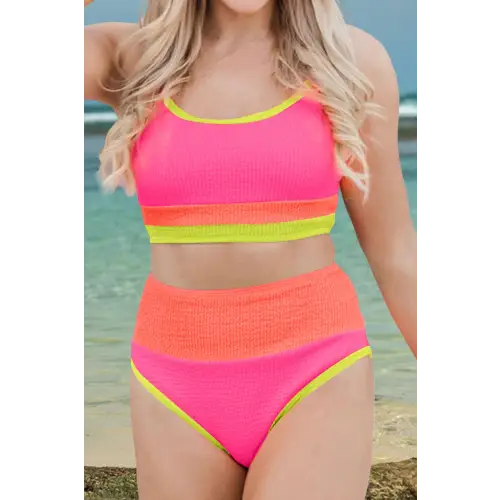 Vibrant Color Block Scoop Neck Two-Piece Swim Set for Summer Fun