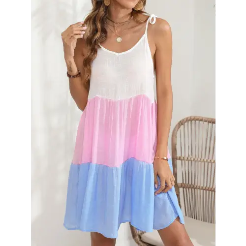 Vibrant Color Block Spaghetti Strap Cover-Up Dress for Summer Fun