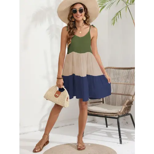 Vibrant Color Block Spaghetti Strap Cover-Up Dress for Summer Fun