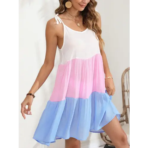 Vibrant Color Block Spaghetti Strap Cover-Up Dress for Summer Fun