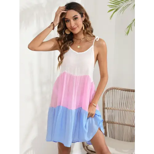 Vibrant Color Block Spaghetti Strap Cover-Up Dress for Summer Fun