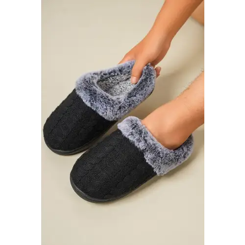 Cable Knit Fluff Round Toe Slippers