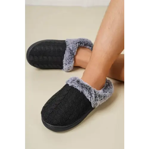 Cable Knit Fluff Round Toe Slippers