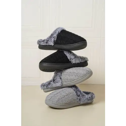 Cable Knit Fluff Round Toe Slippers