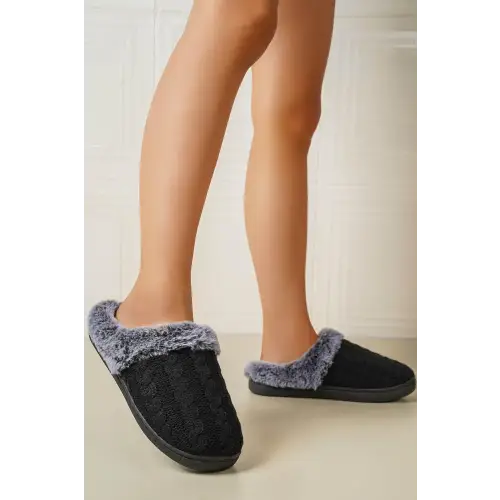 Cable Knit Fluff Round Toe Slippers