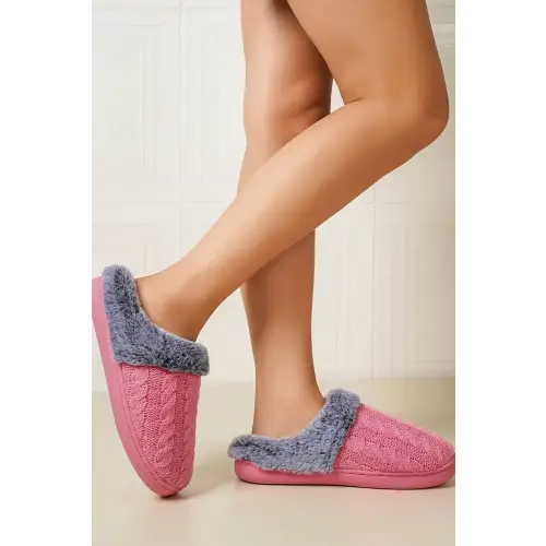 Cable Knit Fluff Round Toe Slippers