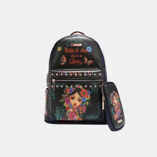 Nicole Lee USA Printed Vegan Leather Backpack Bag with Charging Port and Pouch - CM Fashion