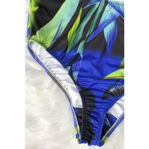 Colorful Floral Printed Halter Neck One-Piece Swimwear