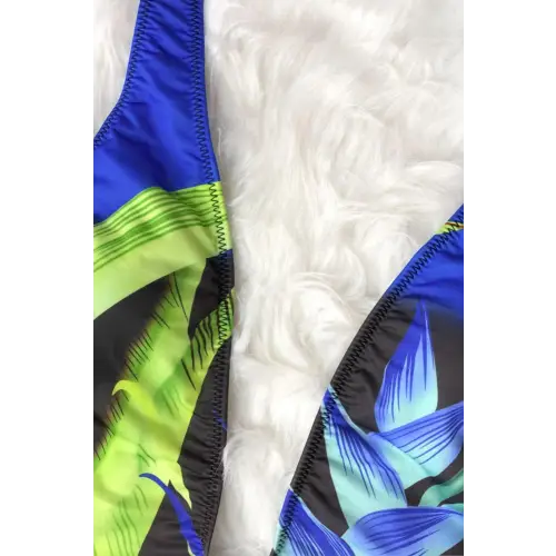 Colorful Floral Printed Halter Neck One-Piece Swimwear