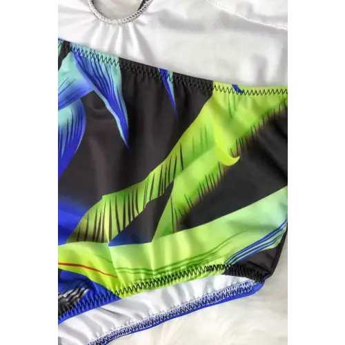 Colorful Floral Printed Halter Neck One-Piece Swimwear