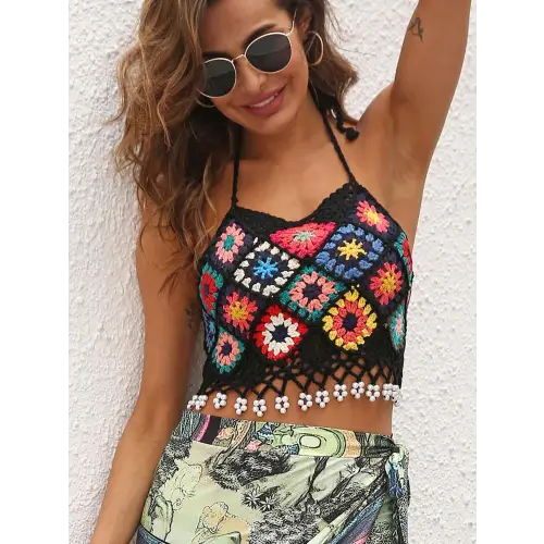 Geometric Halter Neck Swim Top - CM Fashion