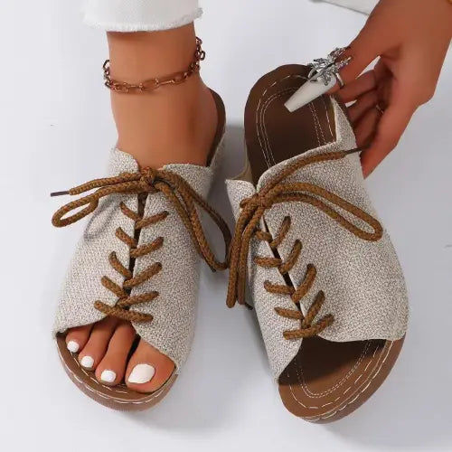 Vibrant Lace Up Open Toe Wedge Sandals