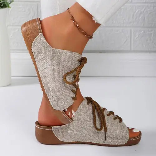 Vibrant Lace Up Open Toe Wedge Sandals