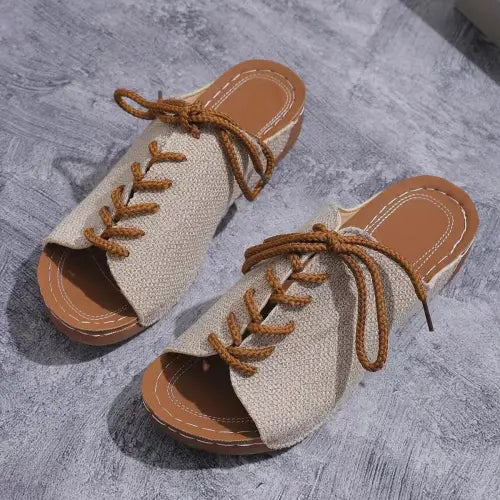 Vibrant Lace Up Open Toe Wedge Sandals