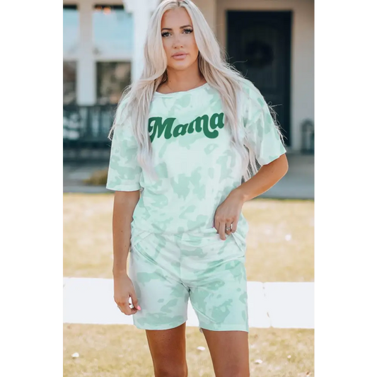 Vibrant Mama Tie-Dye Printed Letter Graphic Lounge Set for Women Mint / 2XL