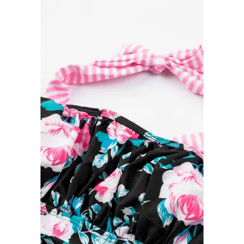 Vibrant Mixed Print Tie Back Two Piece Swimsuit