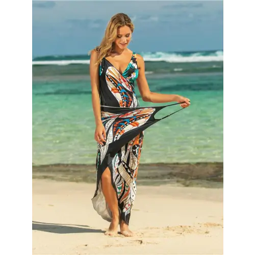 Vibrant Printed Spaghetti Strap Cover Up for Beach Getaways