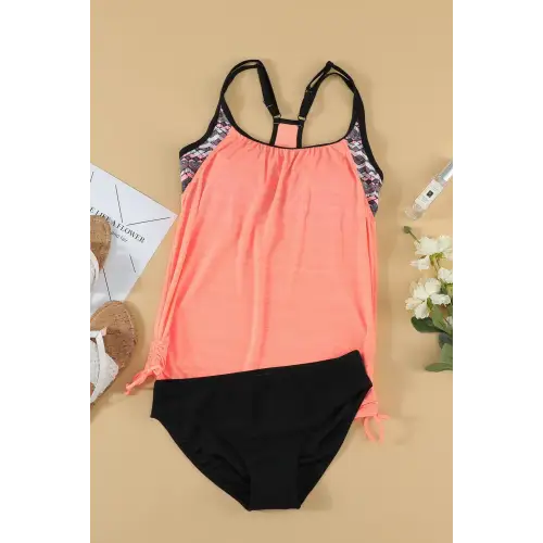 Vibrant Scoop Neck Swim Set Peach Tankini Navy Brief