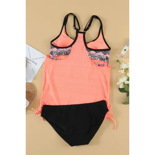 Vibrant Scoop Neck Swim Set Peach Tankini Navy Brief