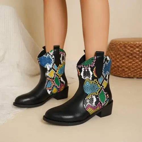 PU Leather Color Block Boots - CM Fashion