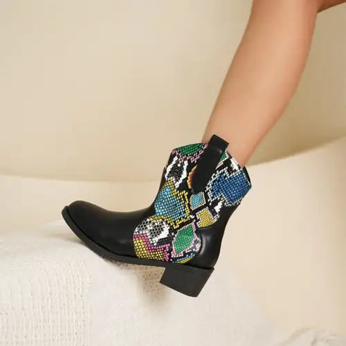 Vibrant Snakeskin Color Block Boots for Wild West Swagger