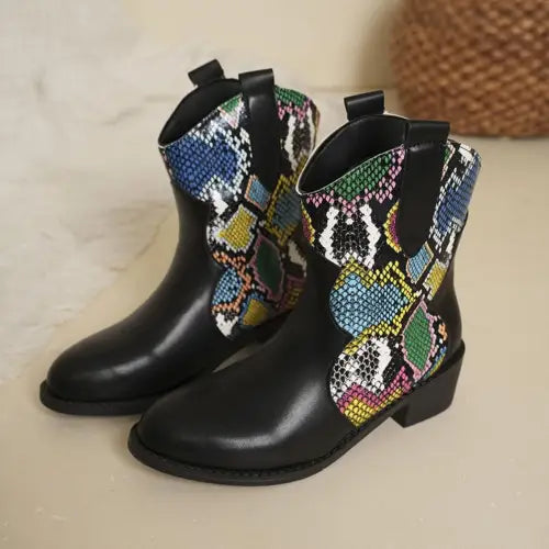 Vibrant Snakeskin Color Block Boots for Wild West Swagger