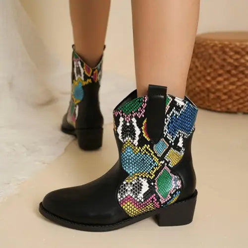 Vibrant Snakeskin Color Block Boots for Wild West Swagger